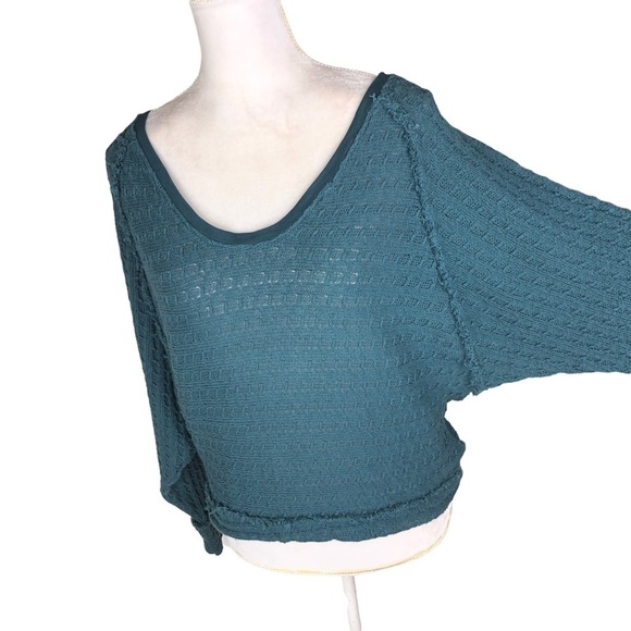 Free People teal open-weave slouchy dolman sweater scoop neck We the Free XS - Picture 2 of 14